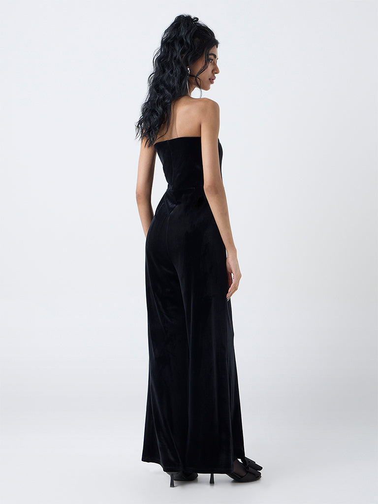 Nuon Black Tube-Style Cotton-Blend Velvet Jumpsuit