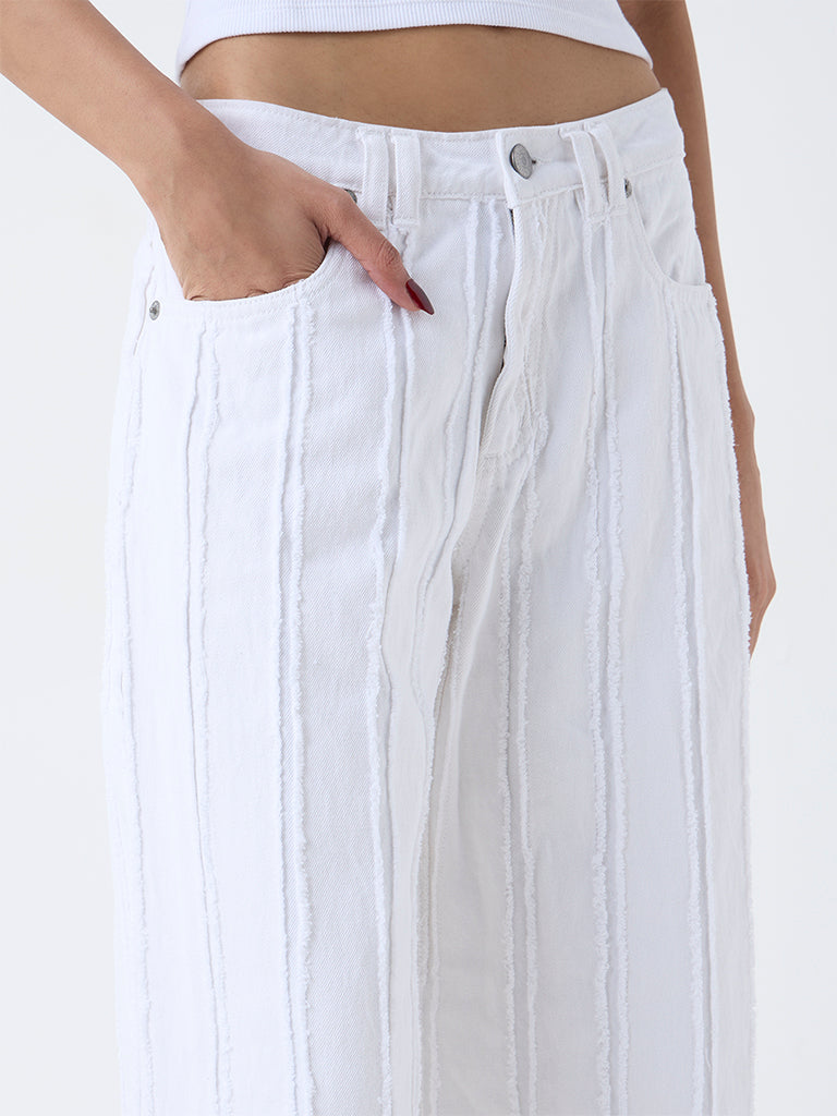 Nuon White Frayed High-Rise Jeans