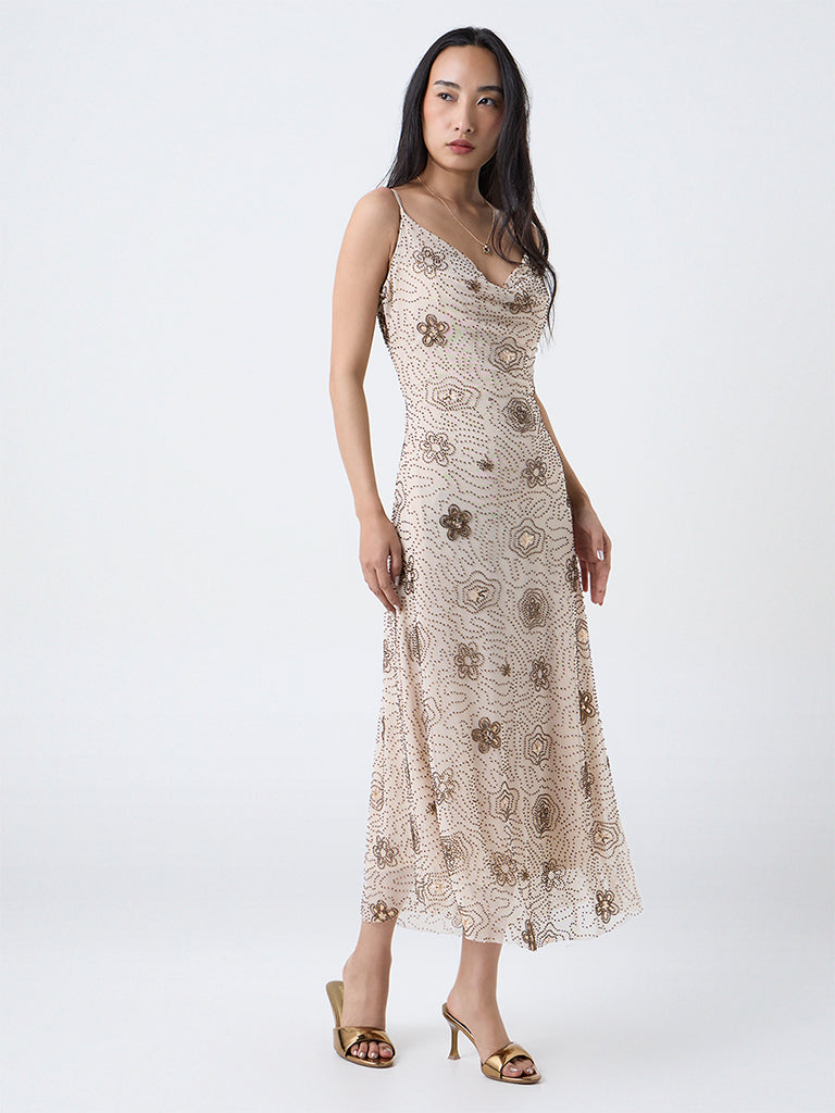 LOV Cream Embellished Party Dress