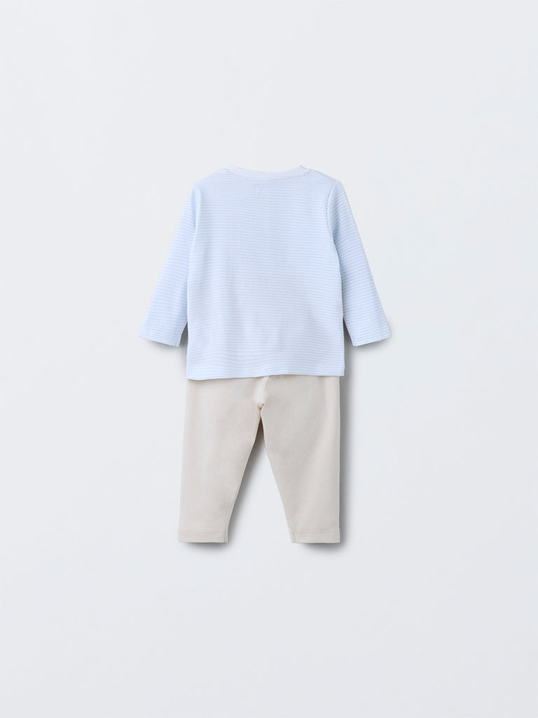 HOP Baby Boys Beige Animal Design Cotton T-Shirt with Pants Set