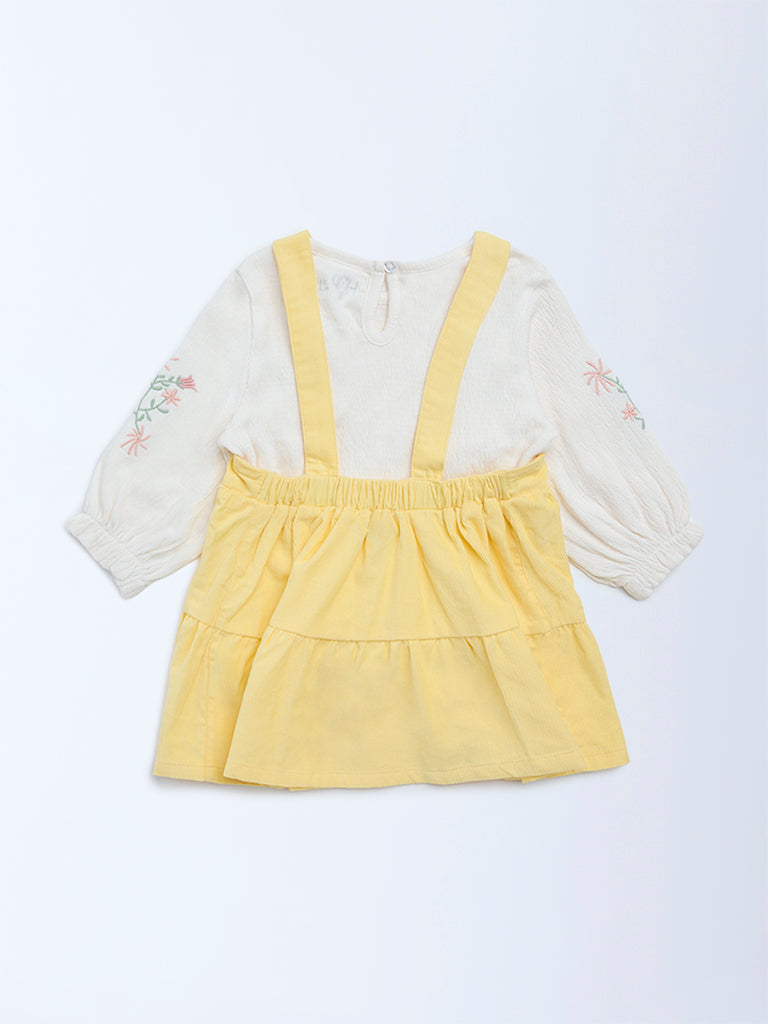 HOP Baby Girls Yellow Cotton Pinafore and Top Set