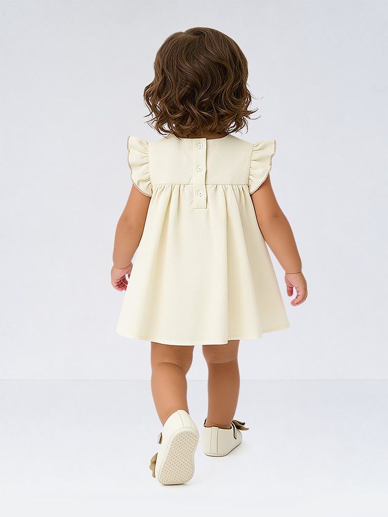 HOP Baby Girls Off-White Floral-Detail A-Line Dress