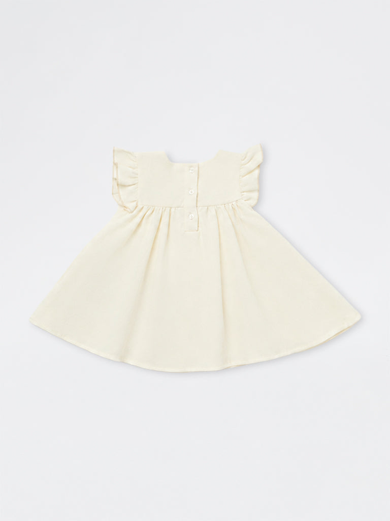 HOP Baby Girls Off-White Floral-Detail A-Line Dress