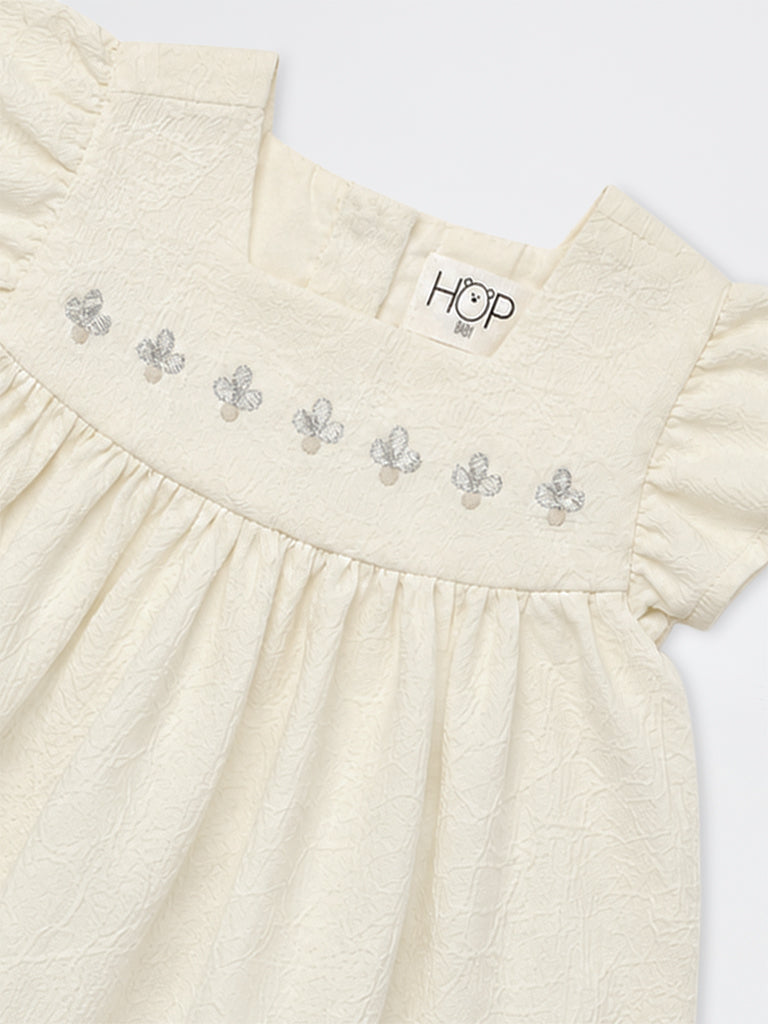 HOP Baby Girls Off-White Floral-Detail A-Line Dress