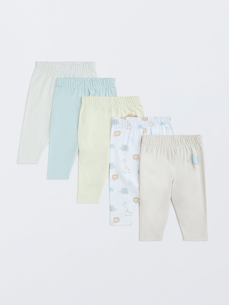 HOP Baby Multicolour Printed Mid-Rise Cotton Pants - Pack of 5