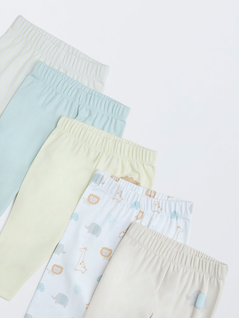 HOP Baby Multicolour Printed Mid-Rise Cotton Pants - Pack of 5