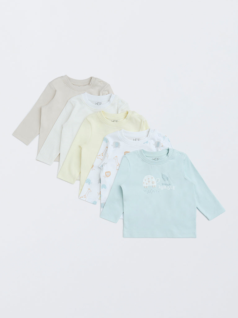 HOP Baby Multicolour Animal Design Cotton T-Shirts - Pack of 5