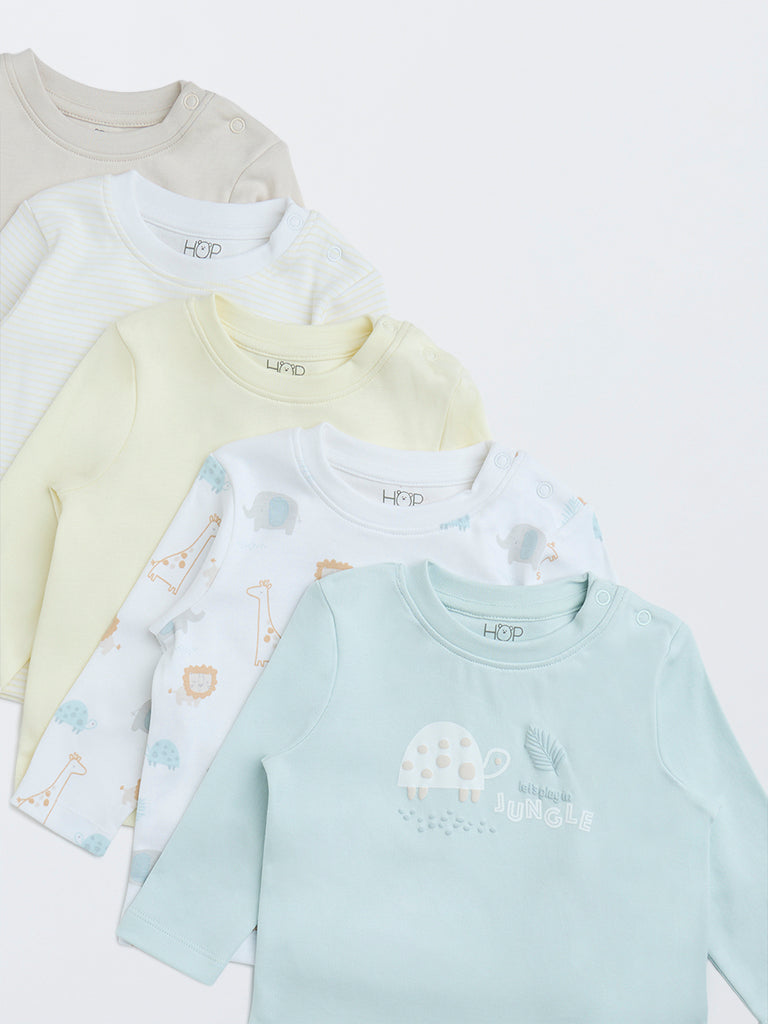 HOP Baby Multicolour Animal Design Cotton T-Shirts - Pack of 5
