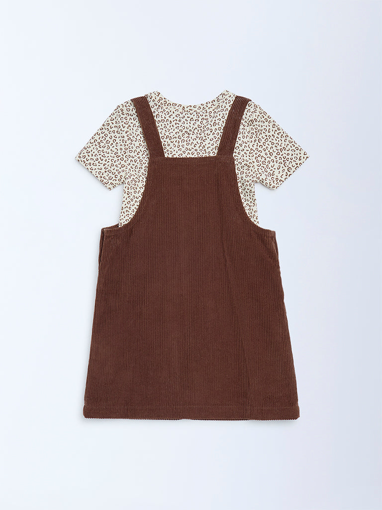 Buy HOP Kids Girls Dark Brown Corduroy Pinafore with T-Shirt Set from  Westside