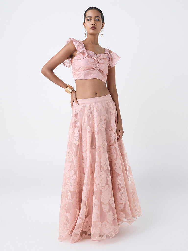 Vark Blush Pink Floral Printed Cotton-Blend Ethnic Blouse