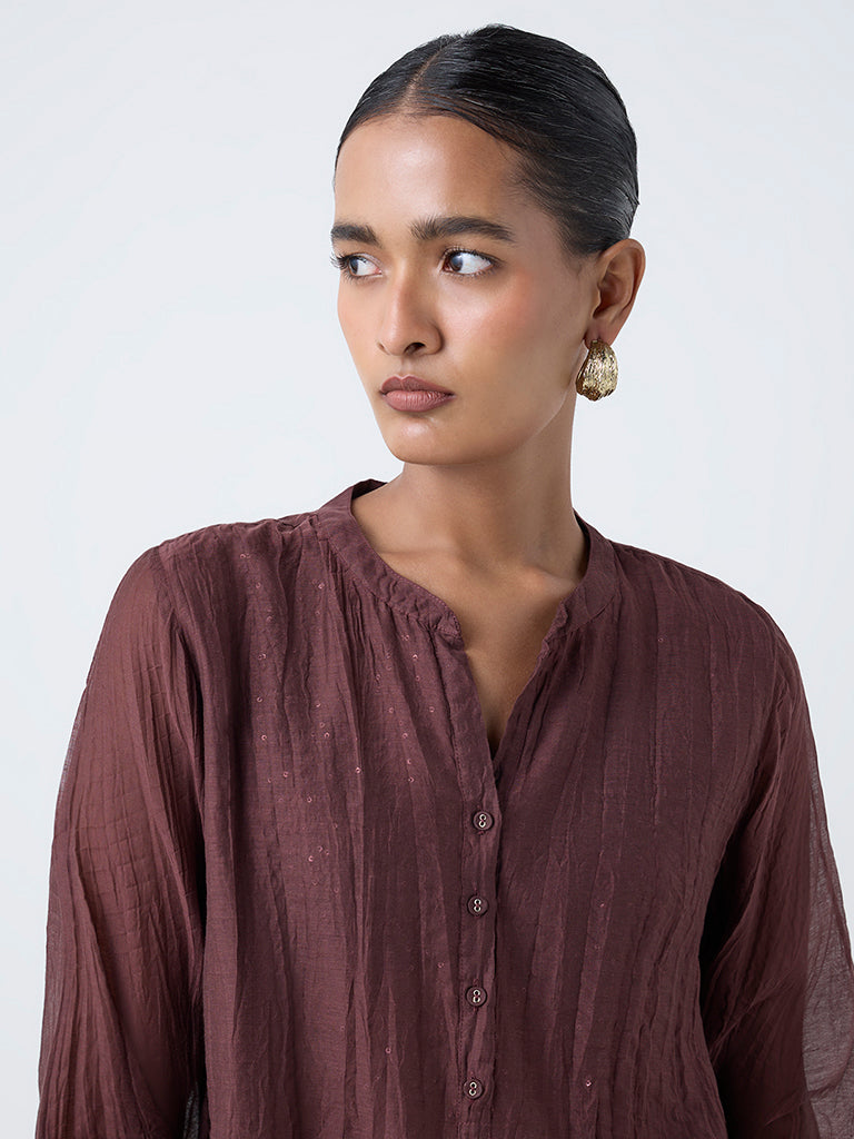 Zuba Brown Crinkle-Textured Cotton-Blend Tunic