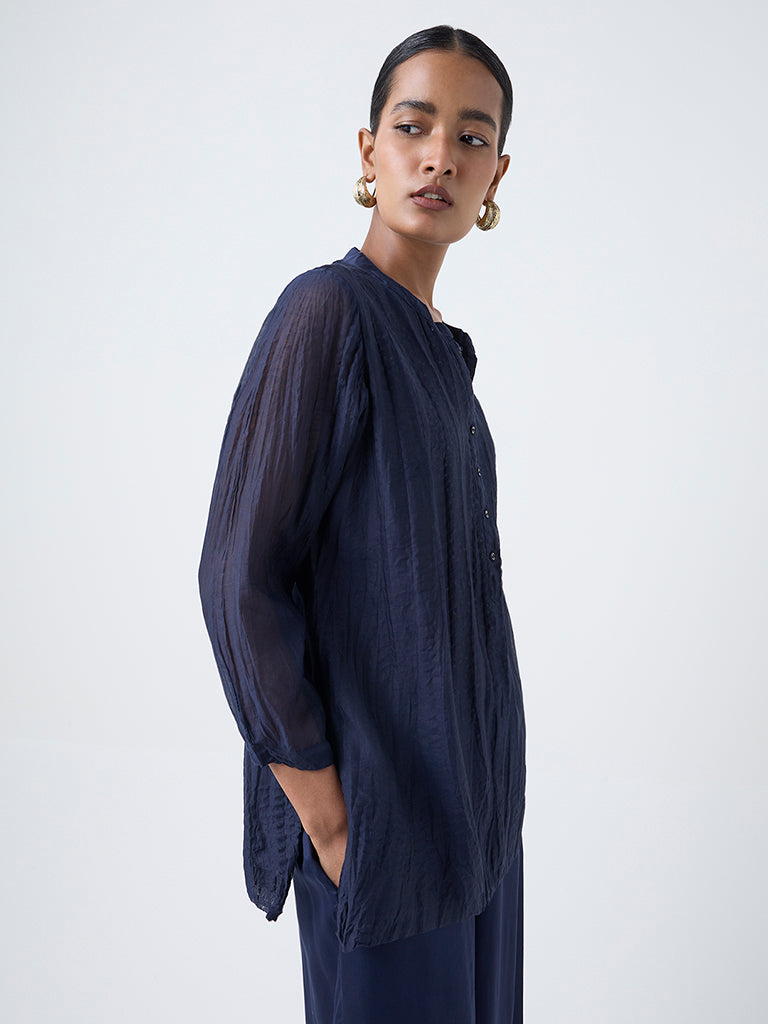 Zuba Indigo Crinkle-Textured Cotton-Blend Tunic