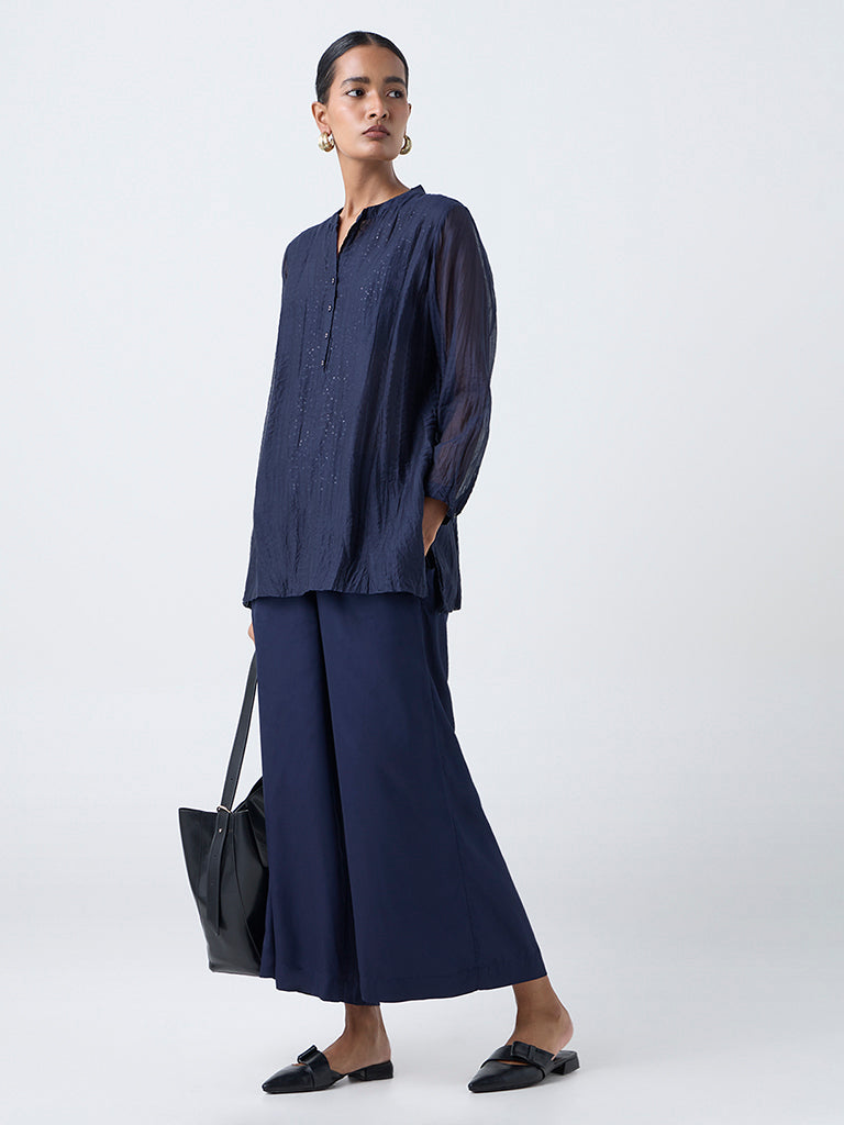 Zuba Indigo Crinkle-Textured Cotton-Blend Tunic