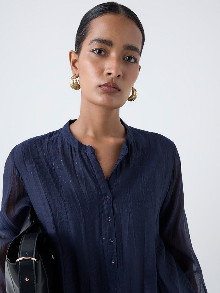 Zuba Indigo Crinkle-Textured Cotton-Blend Tunic