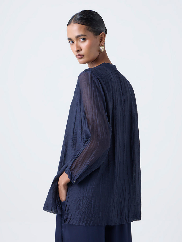 Zuba Indigo Crinkle-Textured Cotton-Blend Tunic