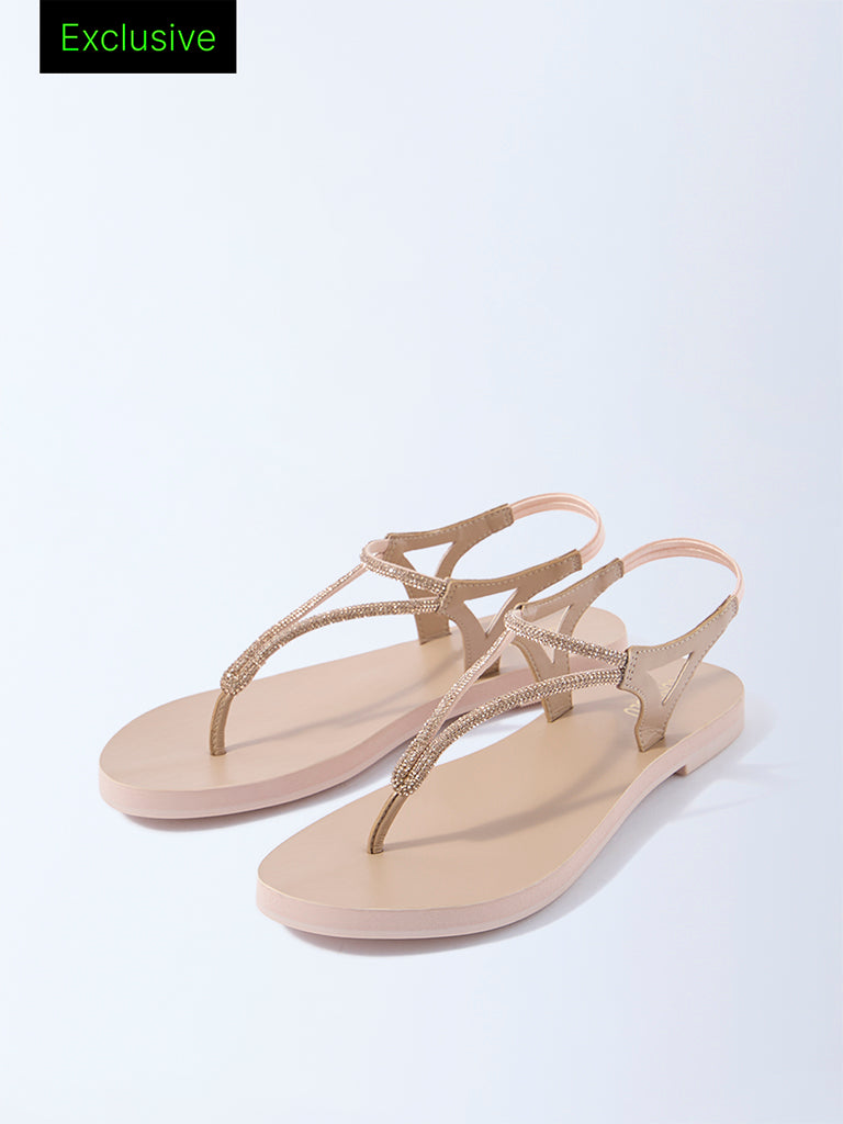 LUNA BLU Pink Embellished Slides - Exclusive