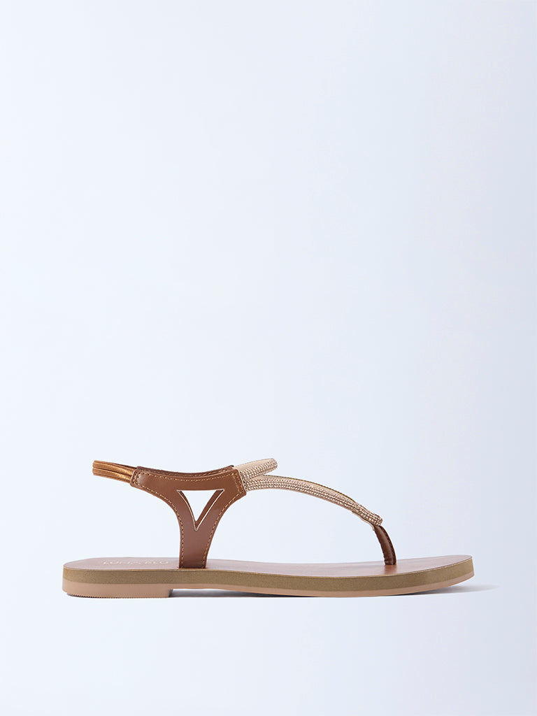 LUNA BLU Tan Diamante Embellished Slingback Sandals - Exclusive