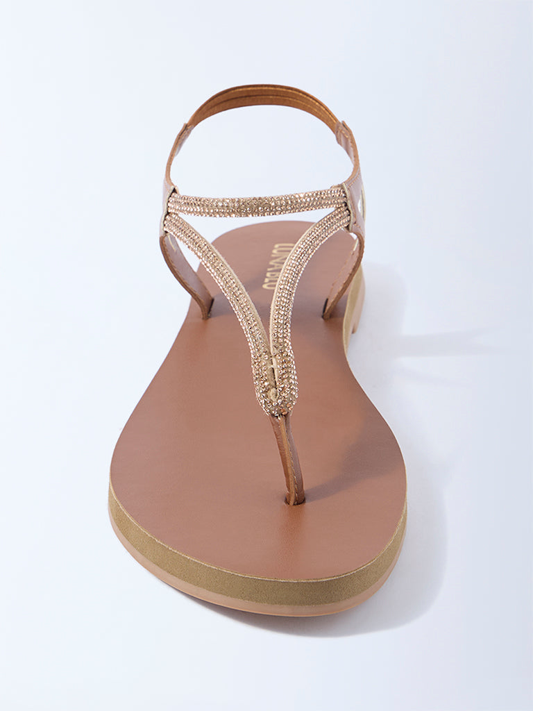 LUNA BLU Tan Diamante Embellished Slingback Sandals - Exclusive