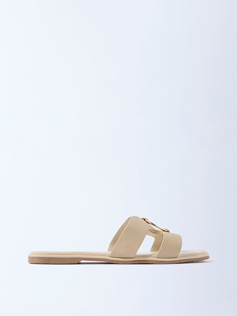 LUNA BLU Cream Metal-Detailed Slides - Exclusive