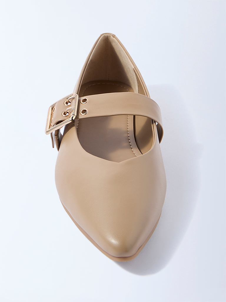 LUNA BLU Taupe Buckle-Detailed Mary Jane Shoes- Exclusive