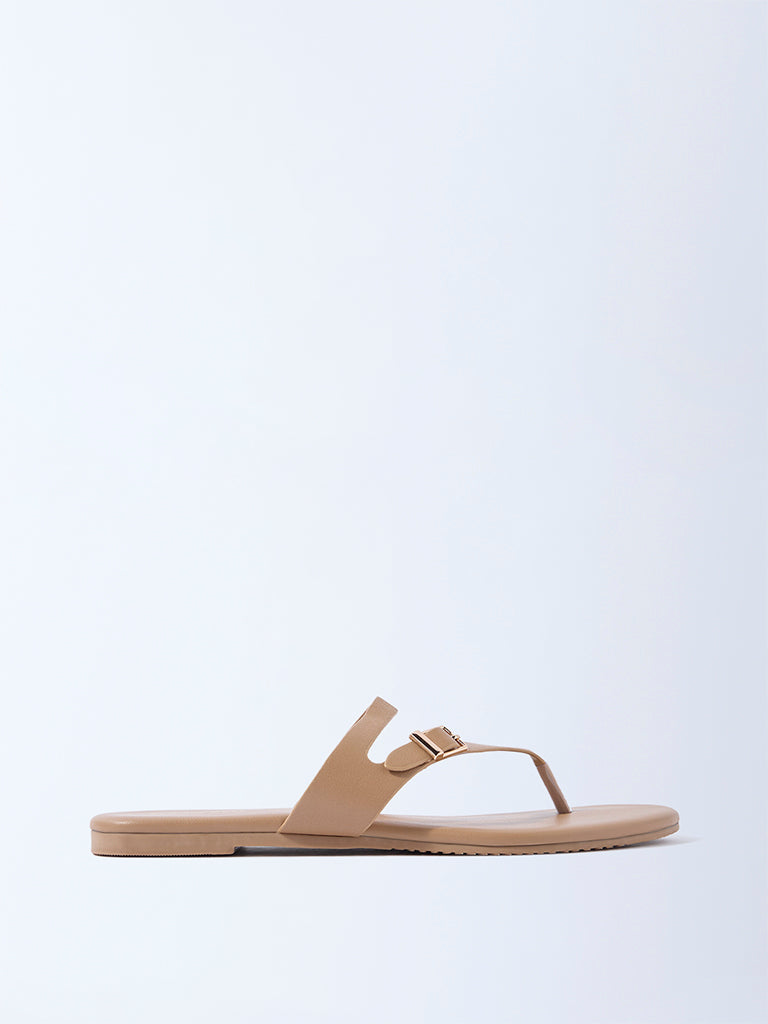 LUNA BLU Beige Buckle-Detailed Thong-Strap Sandals - Exclusive