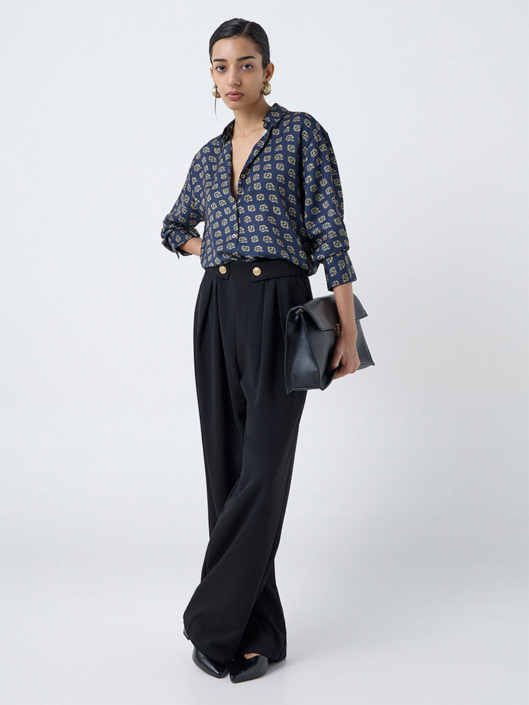 Wardrobe Navy Printed Shirt