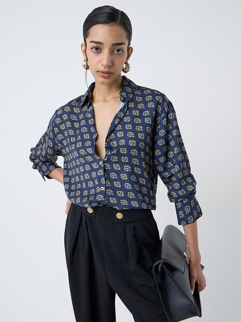 Wardrobe Navy Printed Shirt