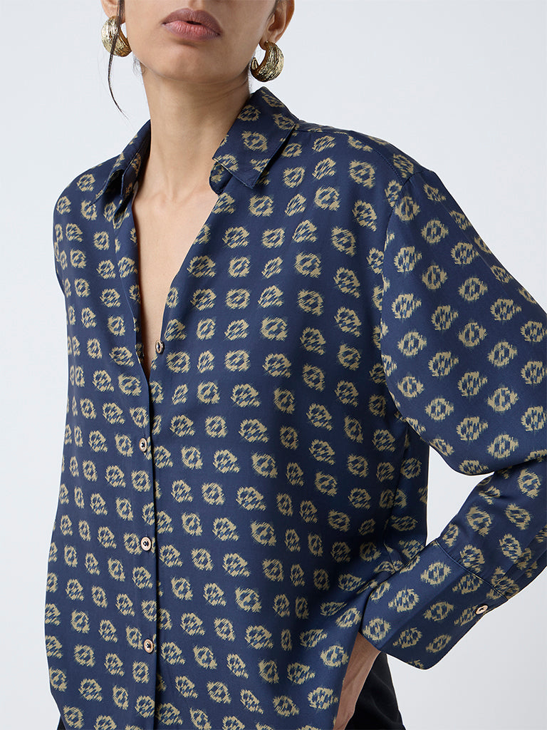Wardrobe Navy Printed Shirt