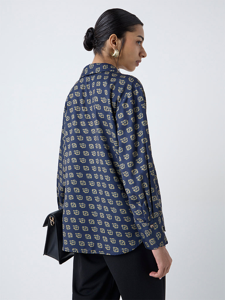 Wardrobe Navy Printed Shirt