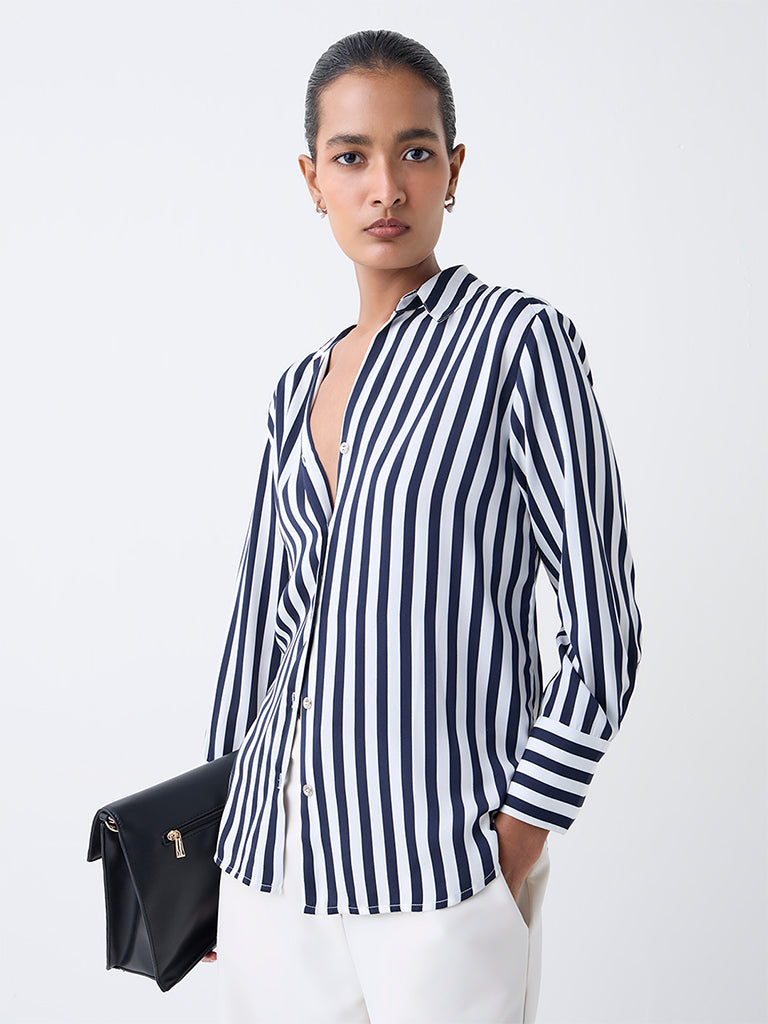 Wardrobe Navy Striped Shirt