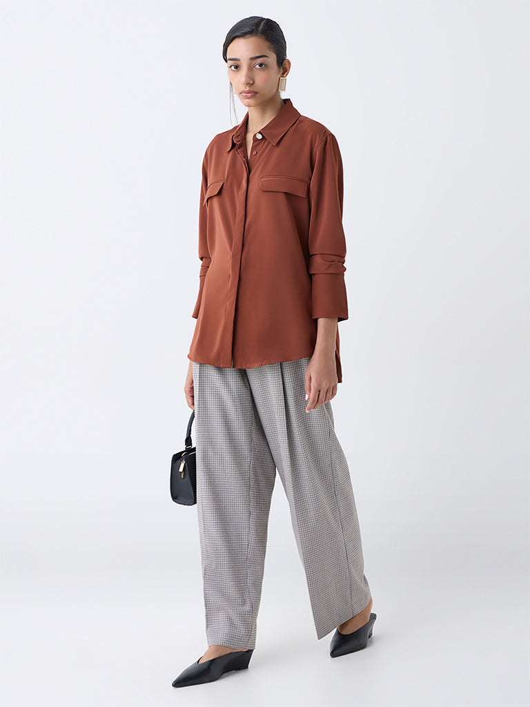 Wardrobe Brown Solid Shirt