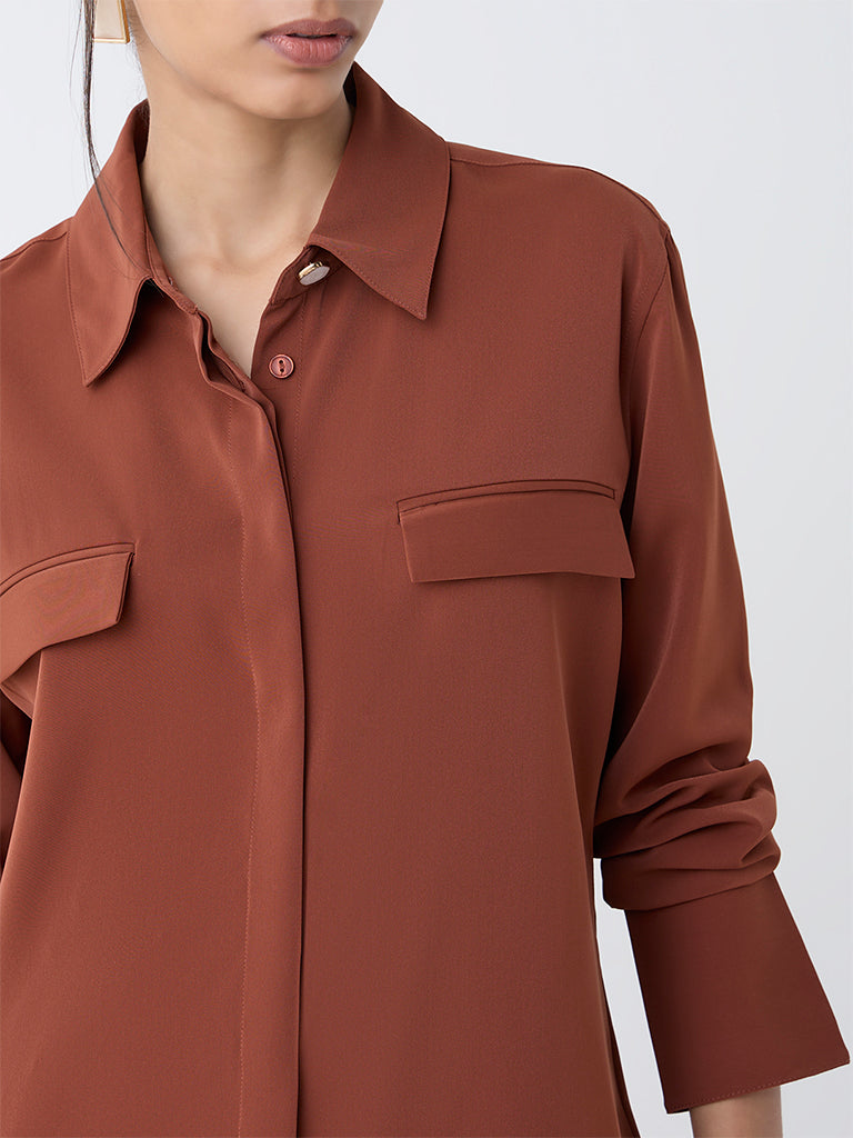 Wardrobe Brown Solid Shirt