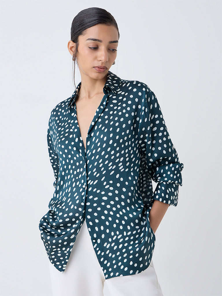 Wardrobe Dark Green Polka Dot Shirt