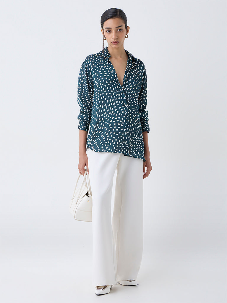 Buy Wardrobe Dark Green Polka Dot Shirt from Westside