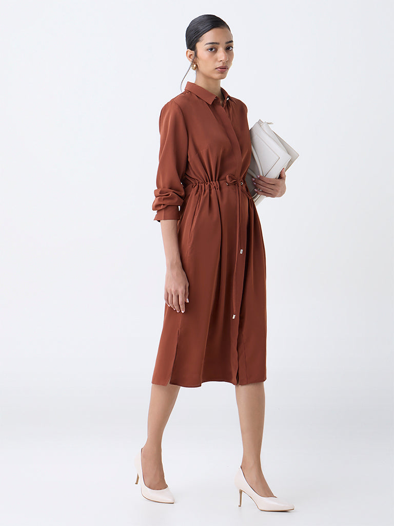Wardrobe Brown Solid Shirt Dress