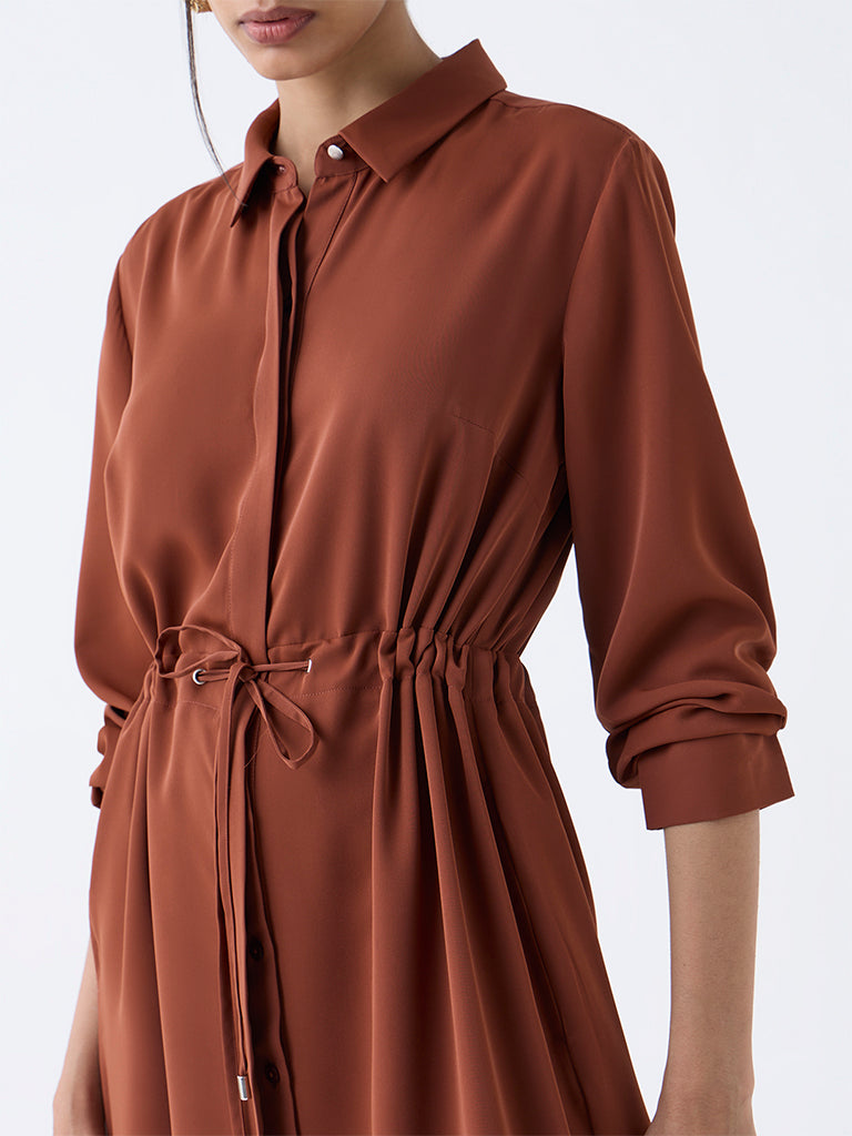 Wardrobe Brown Solid Shirt Dress