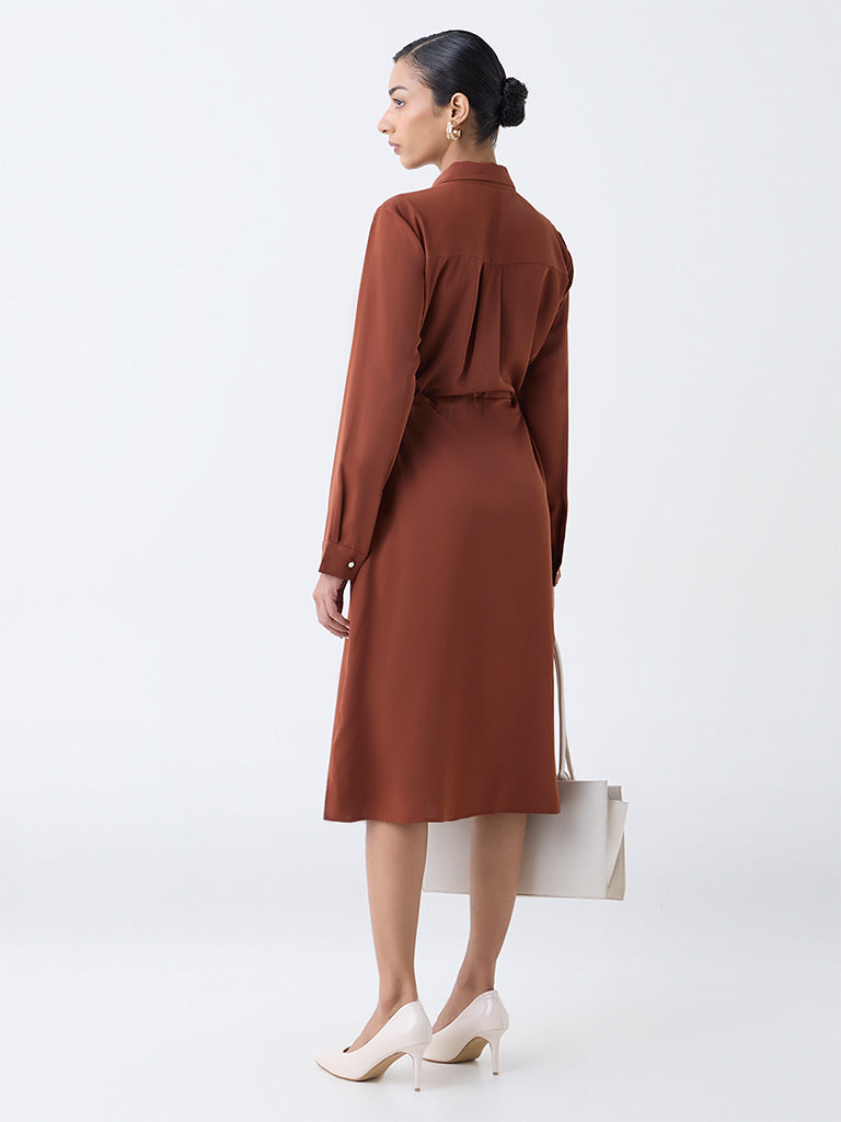 Wardrobe Brown Solid Shirt Dress