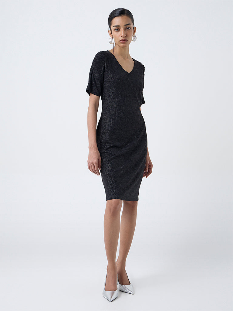 Wardrobe Black Shimmer-Detailed Straight Dress