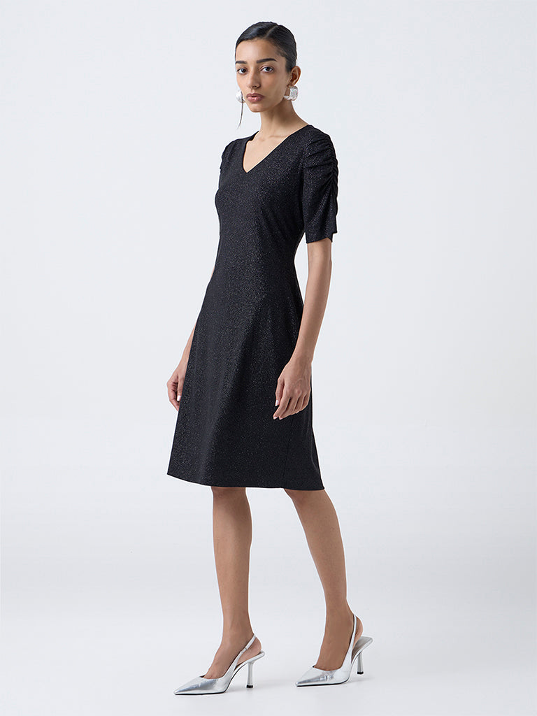 Wardrobe Black Shimmer-Detailed Straight Dress
