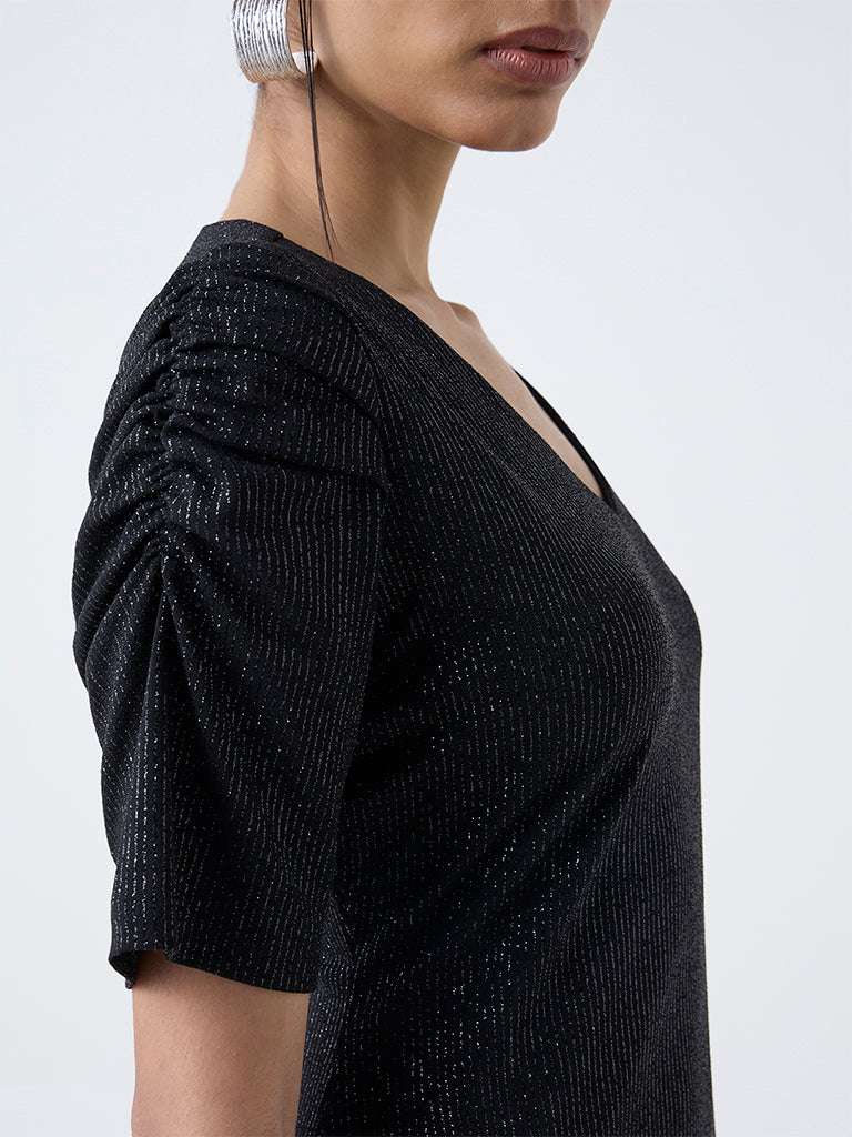 Wardrobe Black Shimmer-Detailed Straight Dress