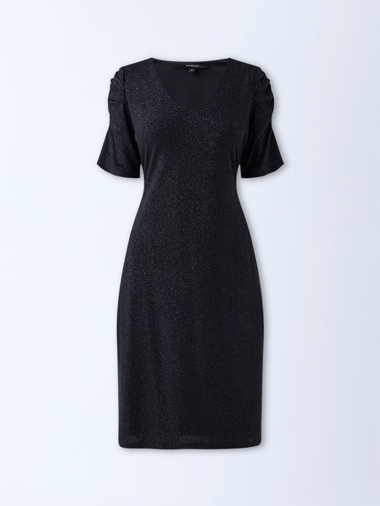 Wardrobe Black Shimmer-Detailed Straight Dress