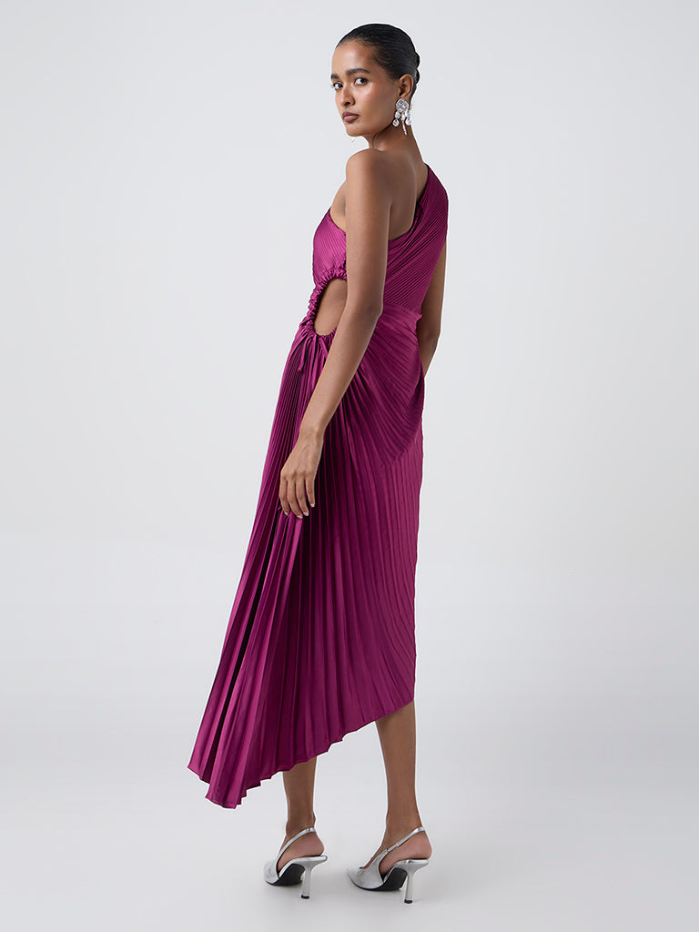 Wardrobe Magenta Pleated One-Shoulder Dress