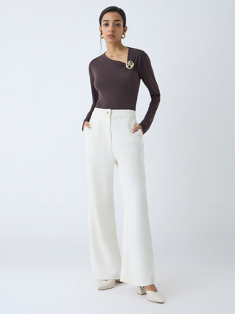 Wardrobe Dark Brown Buckle-Detailed Top