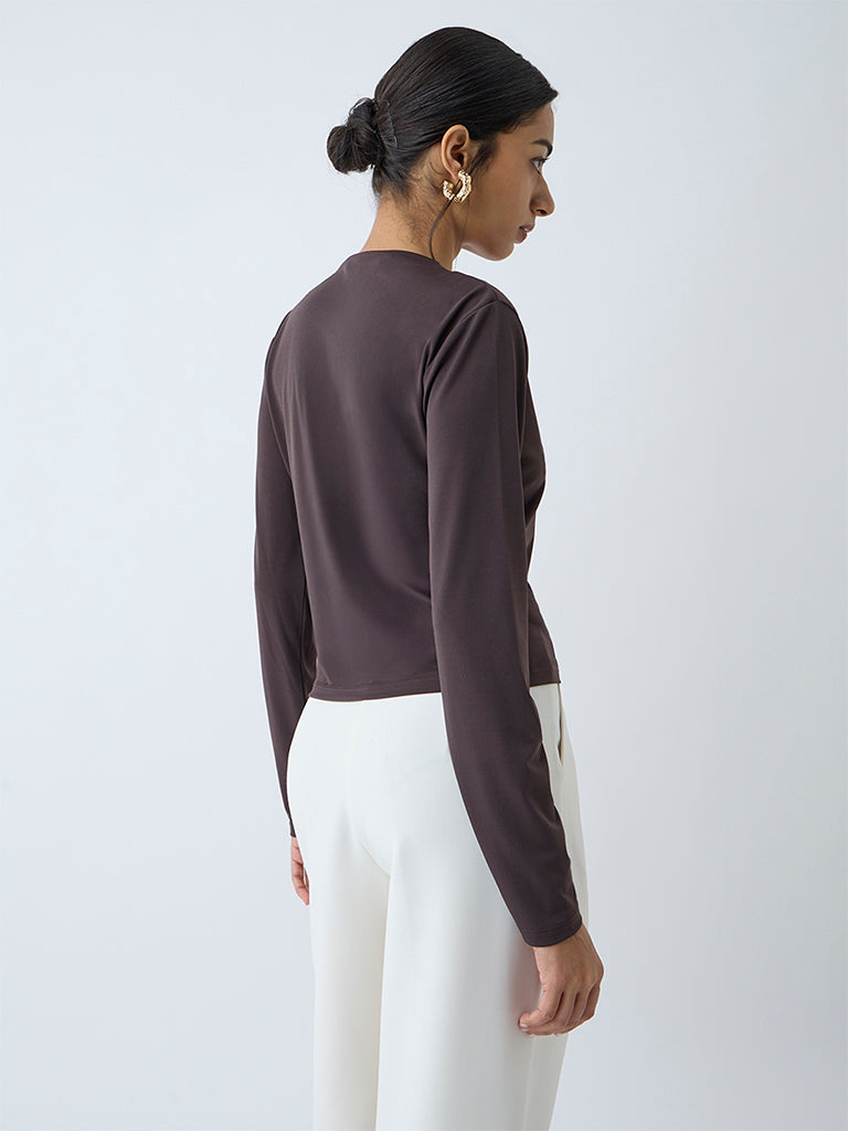 Wardrobe Dark Brown Buckle-Detailed Top
