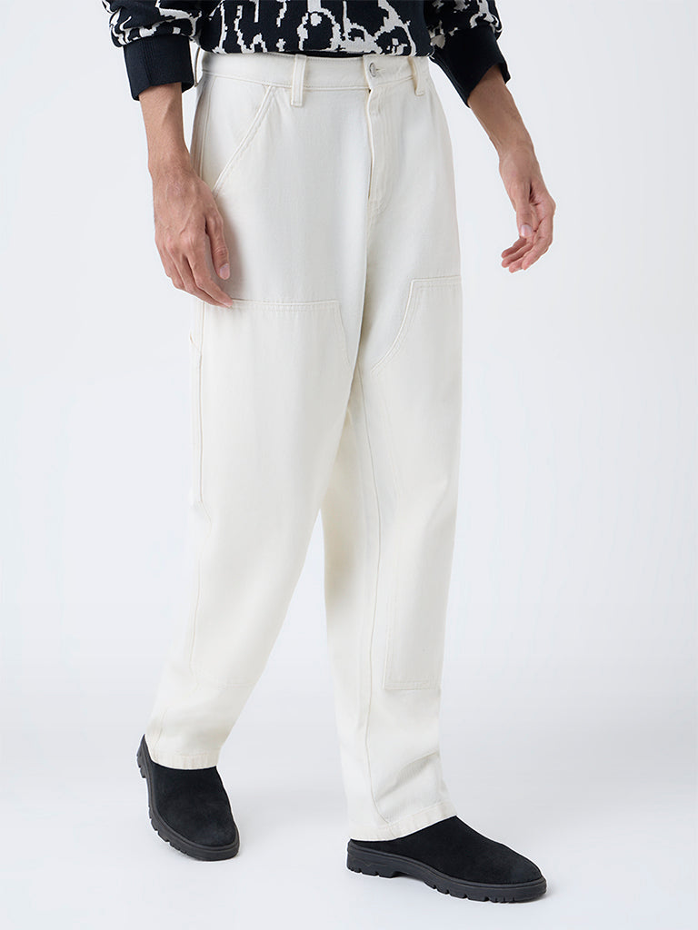 Nuon Off-White Relaxed-Fit Mid-Rise Jeans