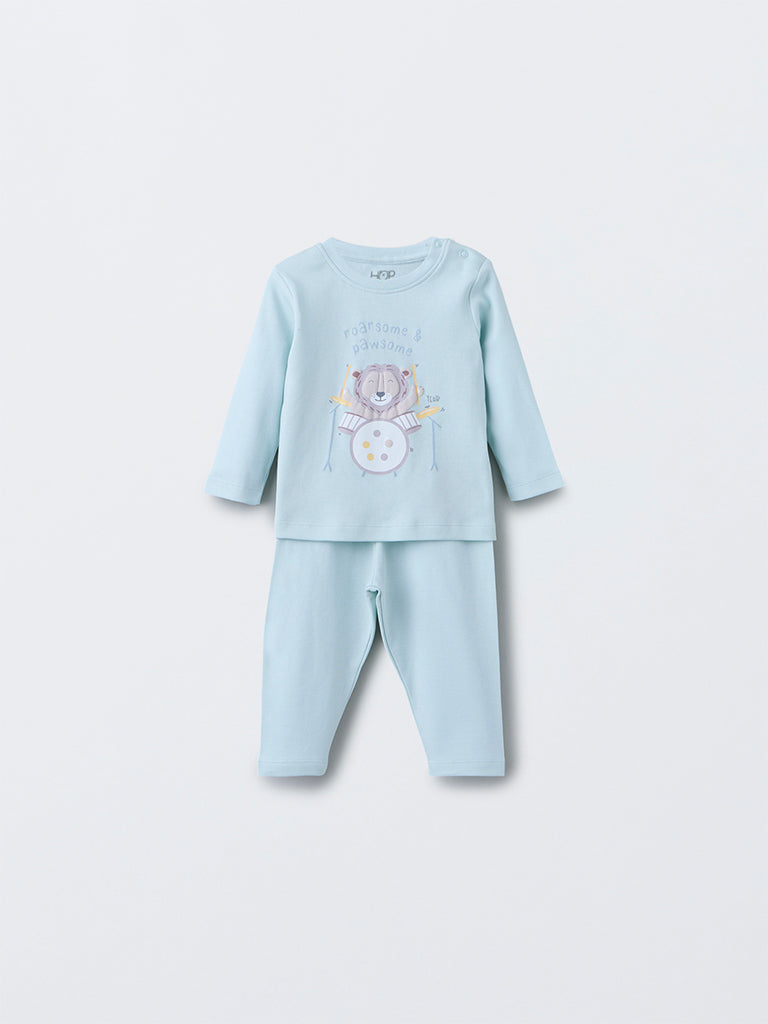 HOP Baby Mint Animal Design Cotton T-Shirt with Pants Set