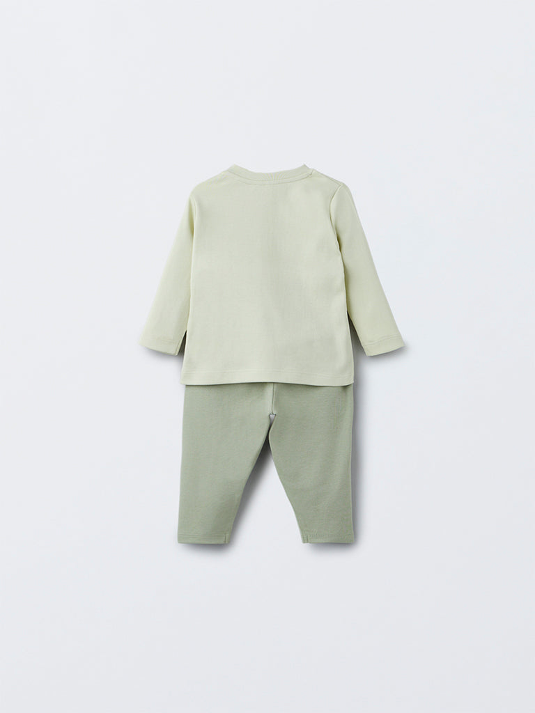 HOP Baby Sage Animal Design Cotton T-Shirt with Pants Set