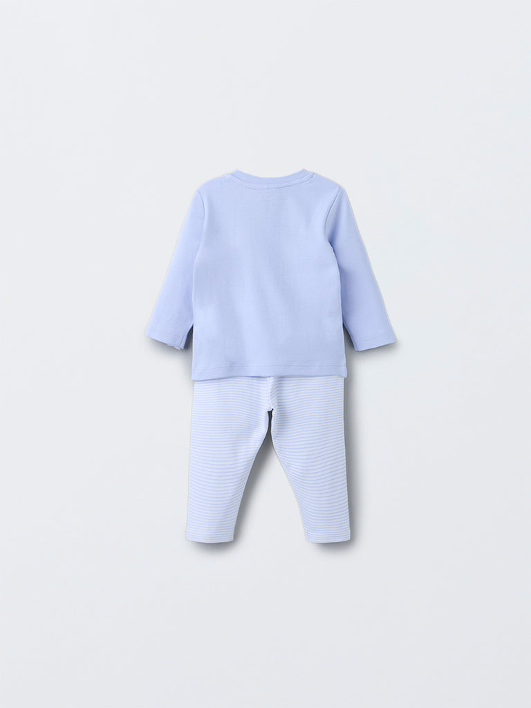 HOP Baby Lavender Animal Design Cotton T-Shirt with Pants Set