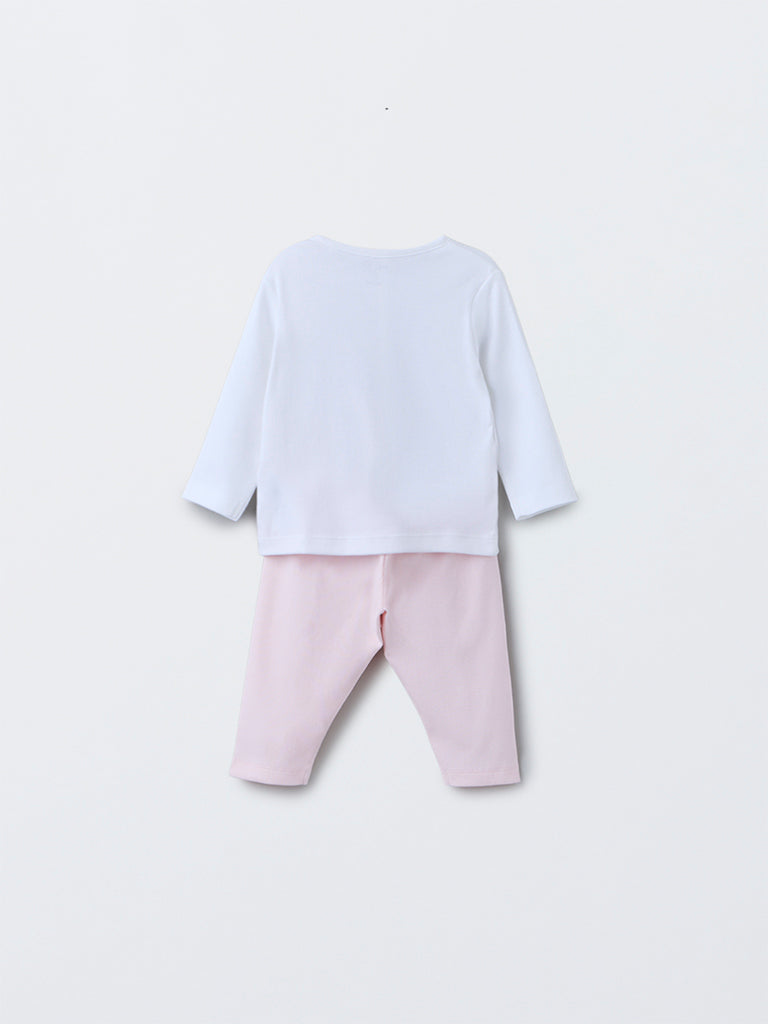 HOP Baby Pink Animal Pattern Cotton T-Shirt with Pants Set