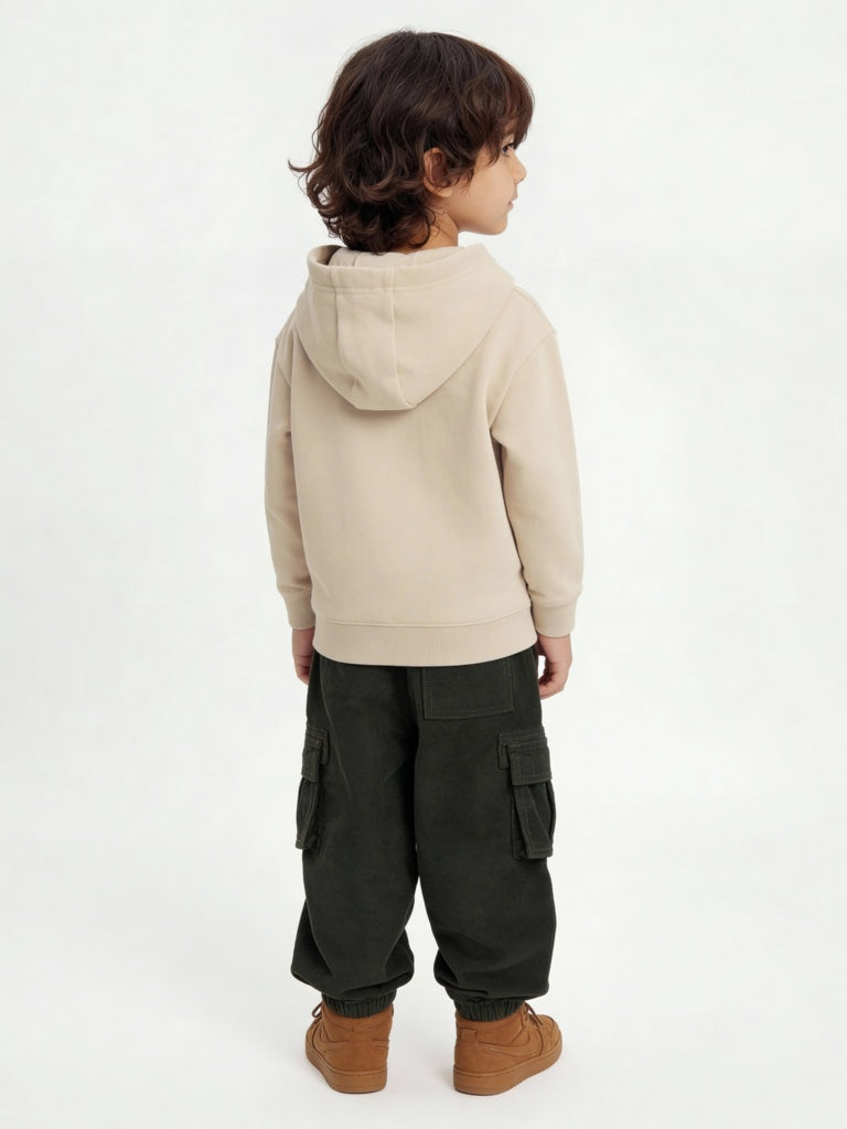 HOP Kids Boys Beige Embroidered Hooded Cotton-Blend Sweatshirt
